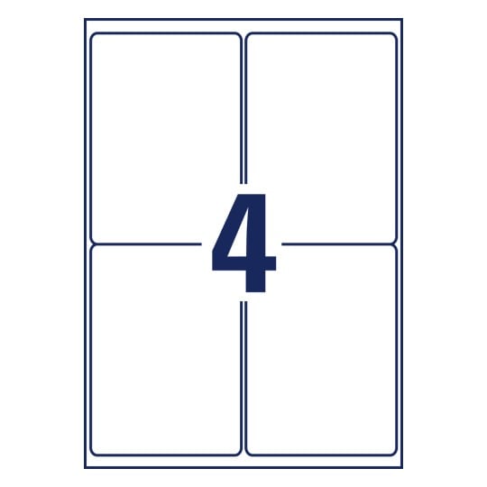 Stanzzeichnung Einzelbogen A4, Artikel: L4733REV-25, Universal-Etiketten, ablösbar, Format: 99,1 x 139 mm, 4 Etiketten/Bogen