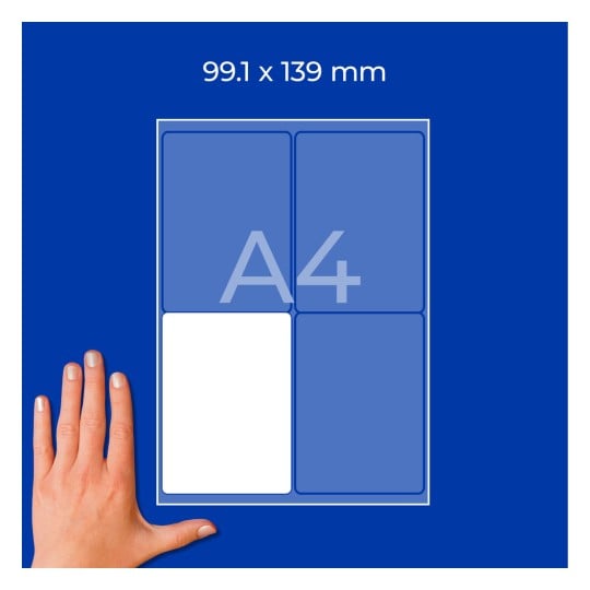 Hand neben A4-Layoutdiagramm mit einem weißen Panel und den Maßen 99,1 x 139 mm?
