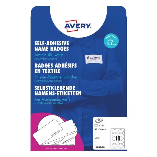 Packungsabbildung: Avery Zweckform , Artikel:  L4882-20, Format: 85 x 50 mm, Druckereignung: Laser s/w,Farblaser, Inhalt: 200 Etiketten / 20 Bögen,  /Bogen