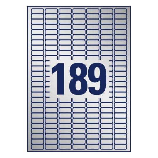 Stanzzeichnung Einzelbogen A4, Artikel: L6008-20, Typenschild-Etiketten, Format: 25,4 x 10 mm, 189 Etiketten/Bogen