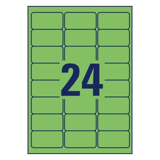 Stanzzeichnung Einzelbogen A4, Artikel: L6033-20, Farbige Etiketten, ablösbar, Format: 63,5 x 33,9 mm, 24 Etiketten/Bogen