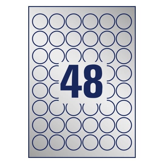 Stanzzeichnung Einzelbogen A4, Artikel: L6129-20, Typenschild-Etiketten, Format: ⌀ 30 mm, 48 Etiketten/Bogen