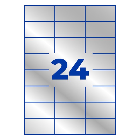 Stanzzeichnung Einzelbogen A4, Artikel: L6133-20, Typenschild-Etiketten, Format: 70 x 37 mm, 24 Etiketten/Bogen