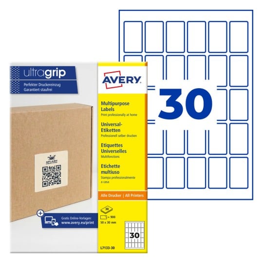 Avery-Mehrzwecketikettenpackung mit 30 kleinen rechteckigen Etiketten und Verpackung?