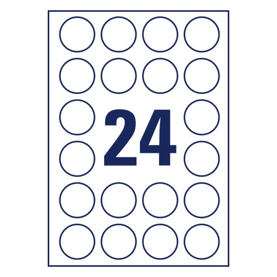 Stanzzeichnung Einzelbogen A4, Artikel: L7780-25, Transparente Etiketten, Format: ⌀ 40 mm, 24 Etiketten/Bogen