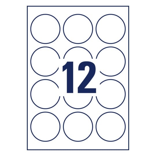 Stanzzeichnung Einzelbogen A4, Artikel: L7787-25, Transparente Etiketten, Format: ⌀ 60 mm, 12 Etiketten/Bogen