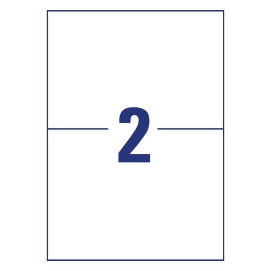 Stanzzeichnung Einzelbogen A4, Artikel: L7916-40, Ultra-Resistente Folien-Etiketten, Format: 210 x 148 mm, 2 Etiketten/Bogen