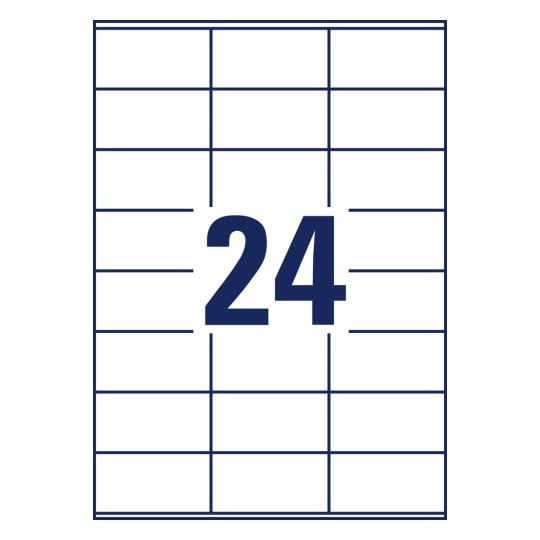 Stanzzeichnung Einzelbogen A4, Artikel: LR3475, Recycling Universal-Etiketten, Format: 70 x 36 mm, 24 Etiketten/Bogen