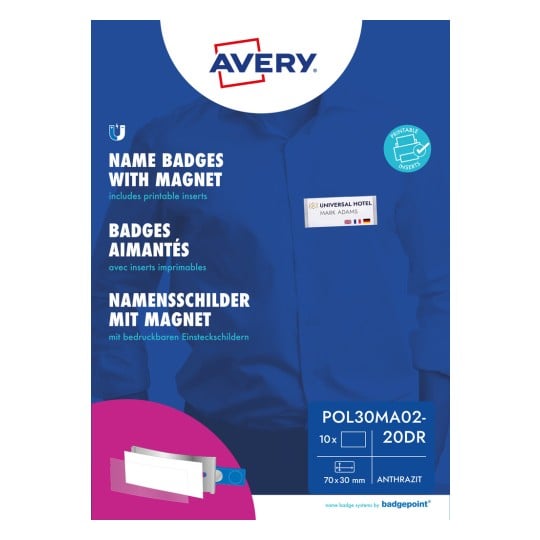 Packungsabbildung: Avery Zweckform , Artikel:  POL30MA02-20DR, Format: 70 x 30 mm, Druckereignung: Farblaser,Laser s/w,Inkjet, Inhalt: 20 Schilder / 90 Einsteckschilder / 5 Bögen,  /Bogen