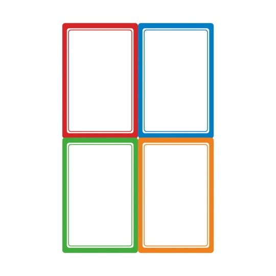Ein Bild zeigt vier leere Rechtecke, die in einem 2x2-Raster angeordnet und rot, blau, grün und orange gefärbt sind.