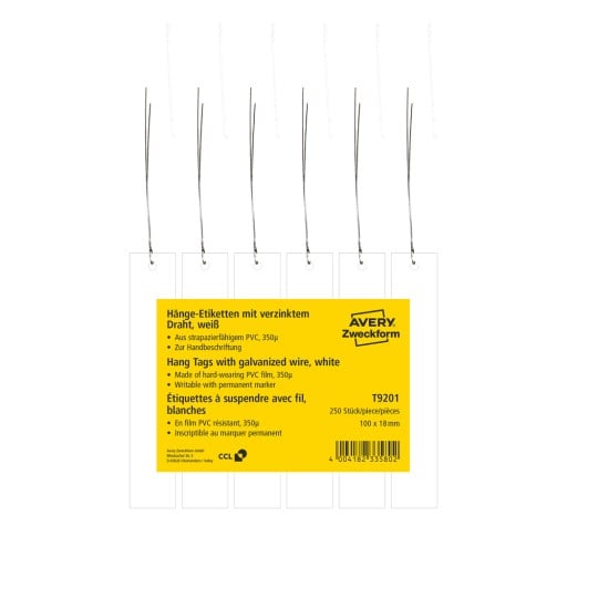 Produktabbildung: Avery Zweckform, Artikel: T9201, Hänge-Etiketten mit Draht, 100 x 18 mm, 250 Stück