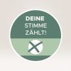 Professionelle Wahl-Werbung mit grünem Aufkleber mit der Aufschrift "Deine Stimme zählt".