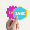 Einzelaufkleber konturgestanzt mit Aufschrift Sale.
