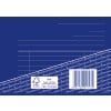 Das Bild zeigt ein blaues Blatt Papier mit Linien zum Schreiben. Es enthält ein Logo, das darauf hinweist, dass es aus gemischtem Papier hergestellt ist und hat einen Barcode.