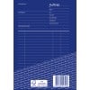 Das Bild zeigt ein blaues Formular mit der Bezeichnung 'Auftrag', das Abschnitte für Details wie Nummer, Datum, Ort und Zahlungsbedingungen enthält. Es verfügt über Zeilen zur Eingabe von Informationen und beinhaltet ein Logo sowie einen Barcode am unteren Rand.