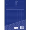 Das Bild zeigt eine blaue Dokumentvorlage mit dem Titel 'Auftrag' mit Feldern für verschiedene Informationen wie Empfänger, Datum, Lieferdatum und Zahlungsbedingungen. Das Design enthält ein sich wiederholendes Muster des Wortes 'Zweckform' und einen Barcode am unteren Rand.