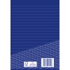 Das Bild zeigt ein blaues Notizbuch mit liniertem Papier und einem Etikett am unteren Rand, das einen Barcode und eine FSC-Zertifizierung enthält.