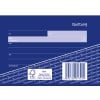 Das Bild zeigt eine Quittungsvorlage mit blauem Hintergrund. Sie enthält Felder für Nummer, Betrag in Euro, Betrag in Worten, Absender, Empfänger und Datum. Unten befindet sich ein Barcode sowie ein FSC-Zertifizierungslabel.