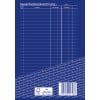 Das Bild zeigt ein Blatt mit dem Titel 'Kassenbestandsrechnung', das Spalten für Vorgangsnummer, Transaktion, Einnahmen und Ausgaben enthält. Es ist für Finanzdokumentationen konzipiert, mit leeren Zeilen und einem blauen Hintergrund mit einem Recycling-Logo am unteren Rand.