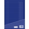 Das Bild zeigt die Rückseite eines liniertem Notizbuches. Es verfügt über einen blauen Hintergrund mit einem Gitter aus horizontalen und vertikalen Linien sowie einen Bereich, der das Markenlogo und die FSC-Zertifizierung anzeigt.