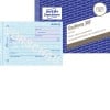 Das Bild zeigt ein blaues Dokumentblatt mit der Aufschrift 'Quittung 302' von Avery Zweckform, das für Quittungen konzipiert ist und Platz zum Ausfüllen finanzieller Details wie Beträge und Daten bietet.
