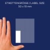 Größenvergleich mit Hand, Artikel: 3079, ein Bogen Vielzweck-Etiketten, Format: 50 x 19 mm, Farbe: Weiß