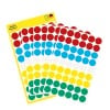 Packungsabbildung mit Etikettenbogen: Avery Zweckform Markierungspunkte, Artikel:  3088, Format: ⌀ 12 mm, Inhalt: 270 Markierungspunkte / 5 Bögen, 54 Markierungspunkte/Bogen