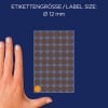 Größenvergleich mit Hand, Artikel: 3148, ein Bogen Markierungspunkte, Format: ⌀ 12 mm, Farbe: neonorange