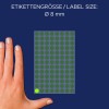 Größenvergleich mit Hand, Artikel: 3179, ein Bogen Markierungspunkte, Format: ⌀ 8 mm, Farbe: Leuchtgrün