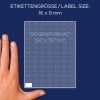 Größenvergleich mit Hand, Artikel: 3311, ein Bogen Vielzweck-Etiketten, Format: 16 x 9 mm, Farbe: Weiß
