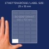 Größenvergleich mit Hand, Artikel: 3319, ein Bogen Vielzweck-Etiketten, Format: 29 x 18 mm, Farbe: Weiß