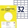 Packungsabbildung mit Etikettenbogen: Avery Zweckform Vielzweck-Etiketten, Artikel:  3319, Format: 29 x 18 mm, Inhalt: 960 Etiketten / 30 Bögen, 32 Etiketten/Bogen