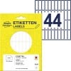 Packungsabbildung mit Etikettenbogen: Avery Zweckform Vielzweck-Etiketten, Artikel:  3320, Format: 32 x 10 mm, Inhalt: 1.144 Etiketten / 26 Bögen, 44 Etiketten/Bogen