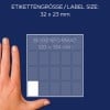 Größenvergleich mit Hand, Artikel: 3321, ein Bogen Vielzweck-Etiketten, Format: 32 x 23 mm, Farbe: Weiß