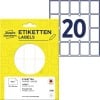 Packungsabbildung mit Etikettenbogen: Avery Zweckform Vielzweck-Etiketten, Artikel:  3321, Format: 32 x 23 mm, Inhalt: 560 Etiketten / 28 Bögen, 20 Etiketten/Bogen