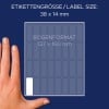 Größenvergleich mit Hand, Artikel: 3323, ein Bogen Vielzweck-Etiketten, Format: 38 x 14 mm, Farbe: Weiß