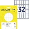 Packungsabbildung mit Etikettenbogen: Avery Zweckform Vielzweck-Etiketten, Artikel:  3323, Format: 38 x 14 mm, Inhalt: 928 Etiketten / 29 Bögen, 32 Etiketten/Bogen