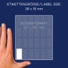 Größenvergleich mit Hand, Artikel: 3324, ein Bogen Vielzweck-Etiketten, Format: 38 x 18 mm, Farbe: Weiß