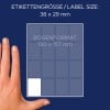 Größenvergleich mit Hand, Artikel: 3326, ein Bogen Vielzweck-Etiketten, Format: 38 x 29 mm, Farbe: Weiß