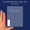 Größenvergleich mit Hand, Artikel: 3327, ein Bogen Vielzweck-Etiketten, Format: 50 x 19 mm, Farbe: Weiß