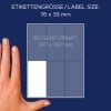 Größenvergleich mit Hand, Artikel: 3329, ein Bogen Vielzweck-Etiketten, Format: 76 x 39 mm, Farbe: Weiß