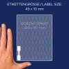 Größenvergleich mit Hand, Artikel: 3335, ein Bogen Preis-Etiketten, Format: 49 x 10 mm, Farbe: Weiß