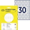 Packungsabbildung mit Etikettenbogen: Avery Zweckform Preis-Etiketten, Artikel:  3335, Format: 49 x 10 mm, Inhalt: 930 Etiketten / 31 Bögen, 30 Etiketten/Bogen