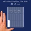 Größenvergleich mit Hand, Artikel: 3336, ein Bogen Vielzweck-Etiketten, Format: 50 x 14 mm, Farbe: Weiß
