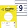 Packungsabbildung mit Etikettenbogen: Avery Zweckform Vielzweck-Etiketten, Artikel:  3338, Format: 103 x 13 mm, Inhalt: 252 Etiketten / 28 Bögen, 9 Etiketten/Bogen