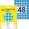 Packungsabbildung mit Etikettenbogen: Avery Zweckform Markierungspunkte, Artikel:  3375, Format: ⌀ 18 mm, Inhalt: 1.056 Markierungspunkte / 22 Bögen, 48 Markierungspunkte/Bogen
