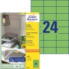 Packungsabbildung mit Etikettenbogen: Avery Zweckform Farbige Etiketten, Artikel:  3450, Format: 70 x 37 mm, Druckereignung: Inkjet,Laser s/w,Farblaser, Inhalt: 2.400 Etiketten / 100 Bögen, 24 Etiketten/Bogen