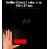 Größenvergleich mit Hand, Artikel: 3452, ein Bogen Farbige Etiketten, Format: 105 x 37 mm, Farbe: Rot