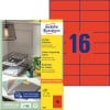 Packungsabbildung mit Etikettenbogen: Avery Zweckform Farbige Etiketten, Artikel:  3452, Format: 105 x 37 mm, Druckereignung: Inkjet,Laser s/w,Farblaser, Inhalt: 1.600 Etiketten / 100 Bögen, 16 Etiketten/Bogen