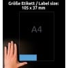 Größenvergleich mit Hand, Artikel: 3453, ein Bogen Farbige Etiketten, Format: 105 x 37 mm, Farbe: Blau